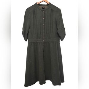 Viola Wool Blend Green Button-Up Midi Dress With Waist Detail Lined Size 4